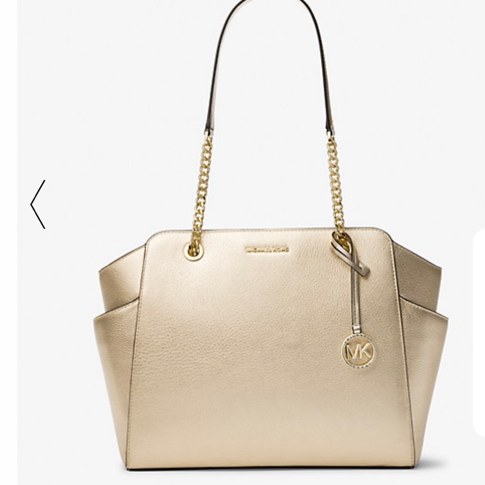 Michael Kors Jacquelyn Medium Pebbled Leather Pale Gold Tote Bag NEAR NEW